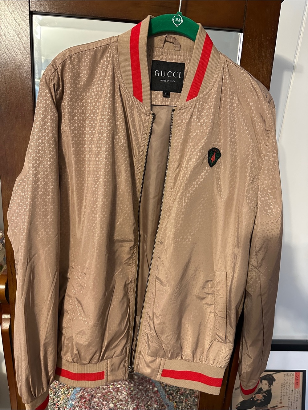Gucci Beige Bomber Jacket with Red Trim
